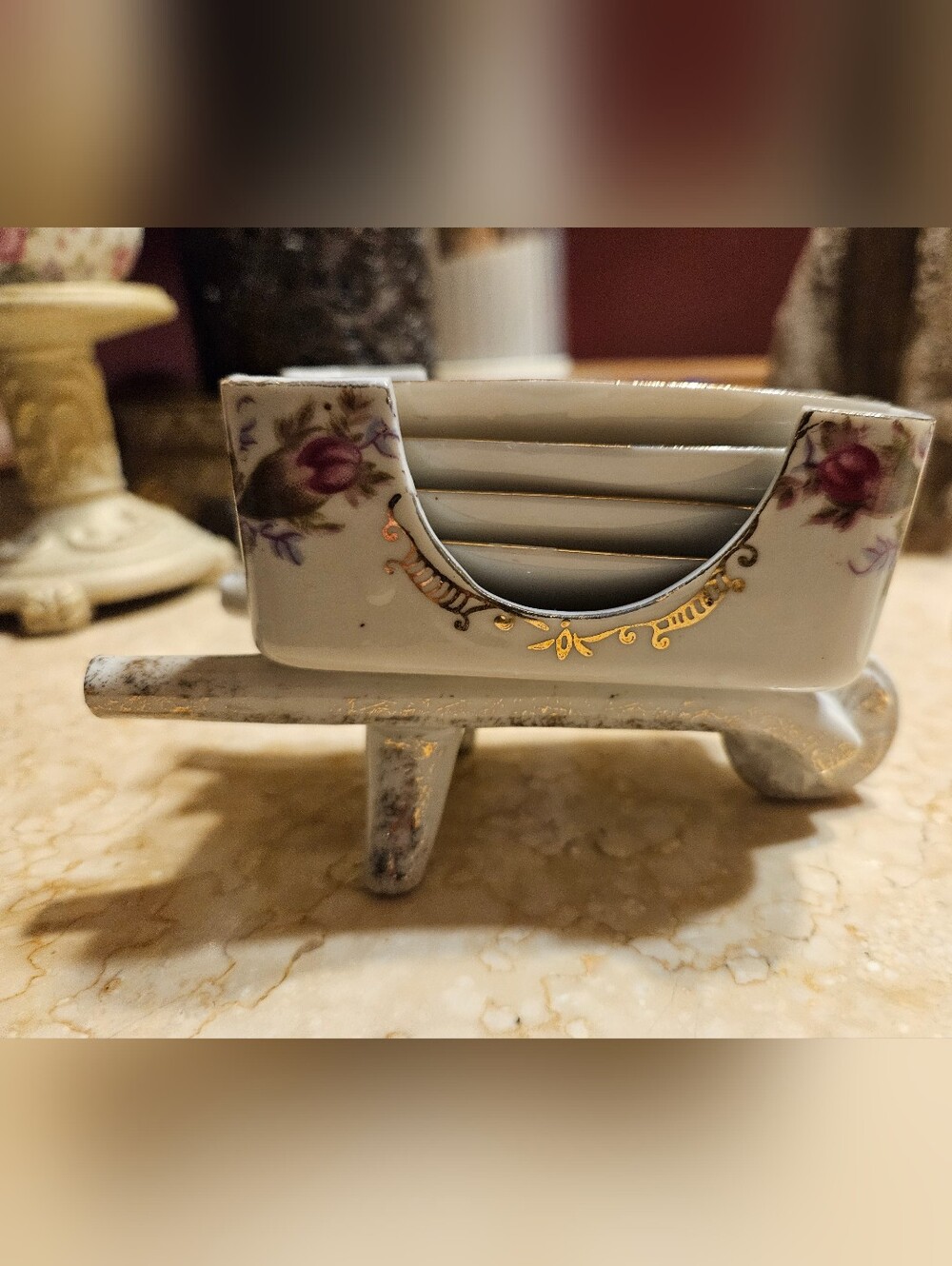 Vintage Porcelain Ashtray Set & Holder